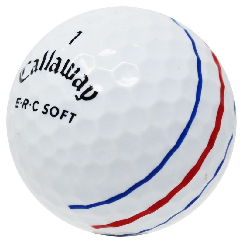 Callaway golf ball with red and blue lines on a white background