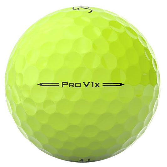 Yellow golf ball with 'Pro V1x' branding on a white background