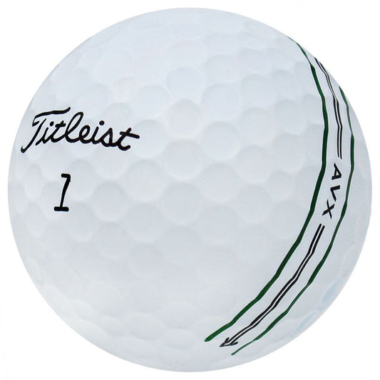 White golf ball with Titleist branding and 'ALX' marking on a white background
