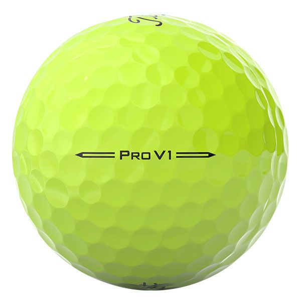 Yellow golf ball with 'Pro V1' branding on a white background