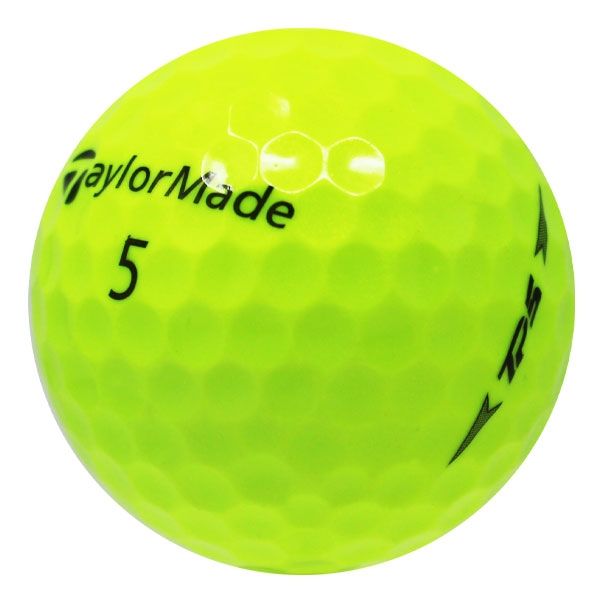 Yellow golf ball with TaylorMade logo on a white background